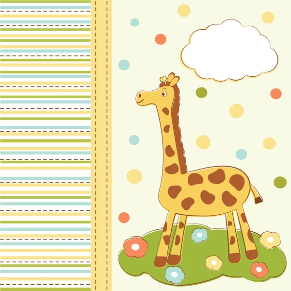 Tarjeta de felicitación para niños con jirafa linda — Vector de stock