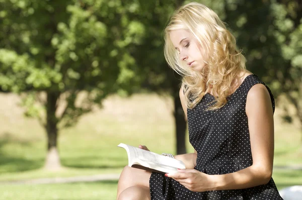 Mujer joven leyendo libro — Foto de Stock