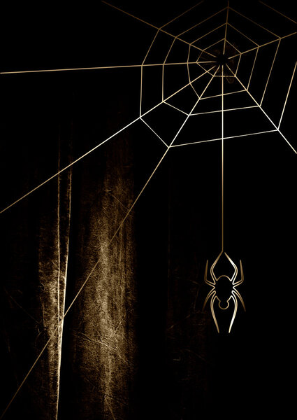 Spider and web. Abstract black background.
