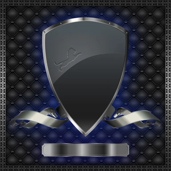 Silver shield with silver ribbon. — Stock Photo, Image