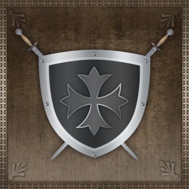 Heraldic shield with maltese cross. clipart