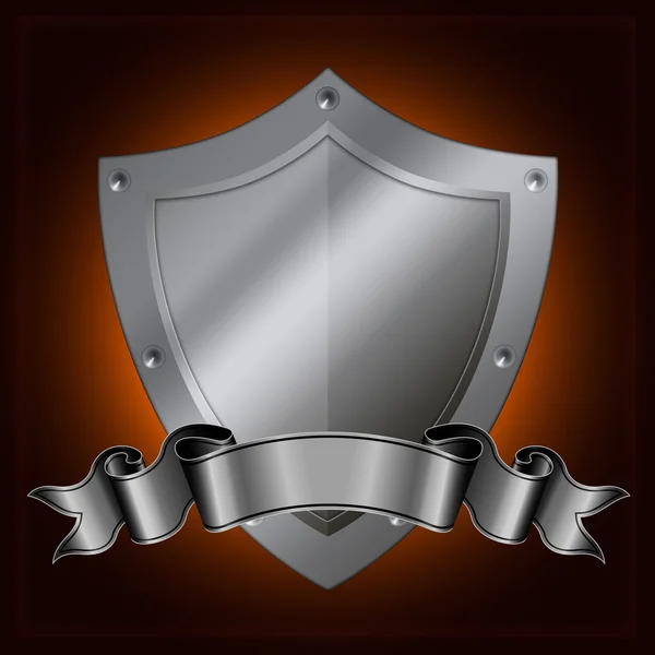 Silver shield and ribbon. — Stock Photo, Image