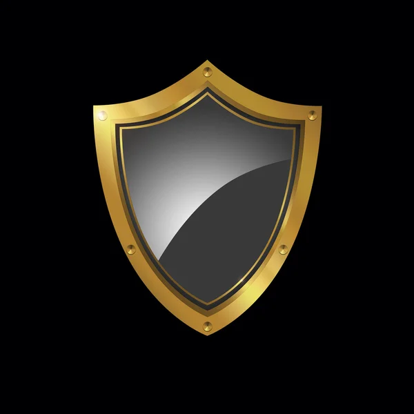 Golden shield on a black background. — Stock Photo, Image