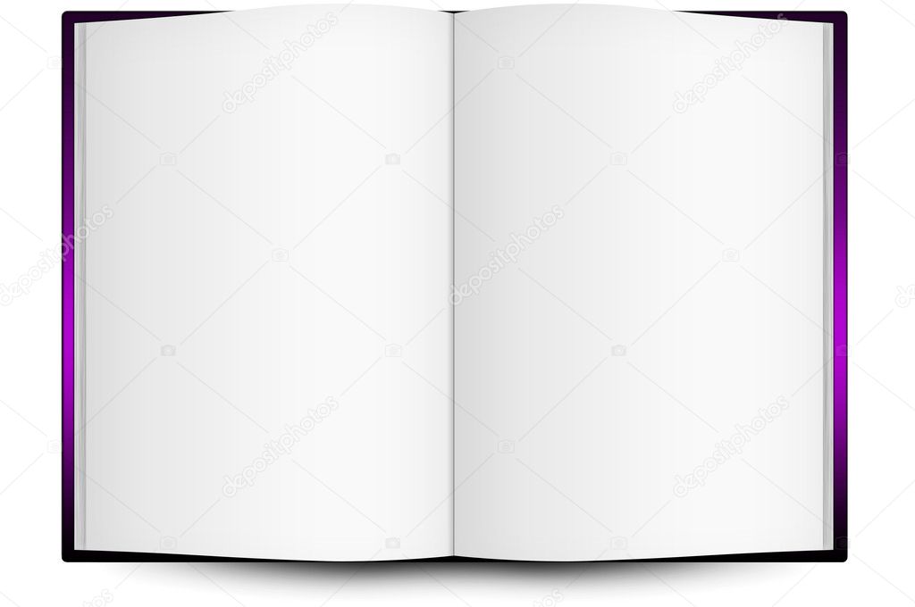 An open book on a white background.