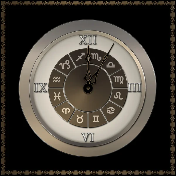 Alte Uhr mit Tierkreiszeichen. — Stockfoto