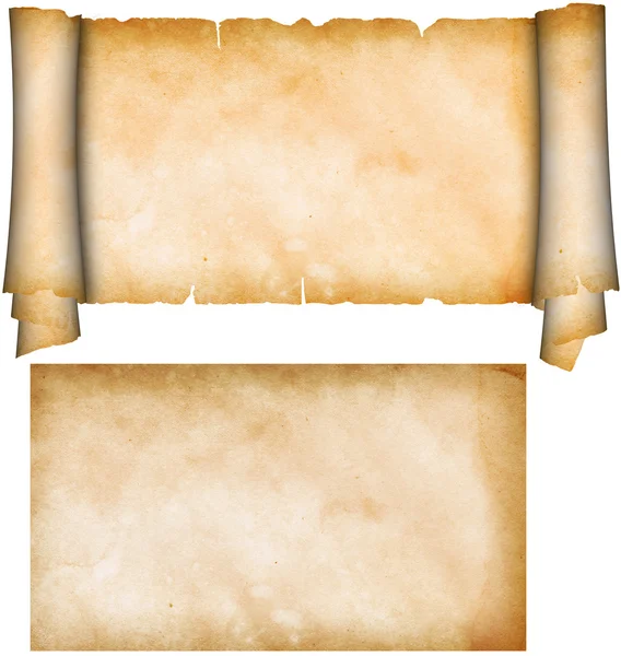 Scroll perkament en blad van oud papier. Stockafbeelding