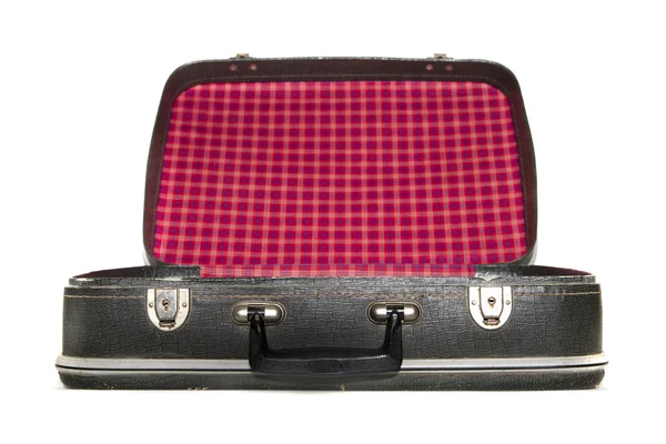 Открытый винтажный чемодан на белом фоне Стоковое Фото