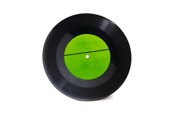 New green empty gramophone vinyl record isolated on white background — Stock Photo, Image