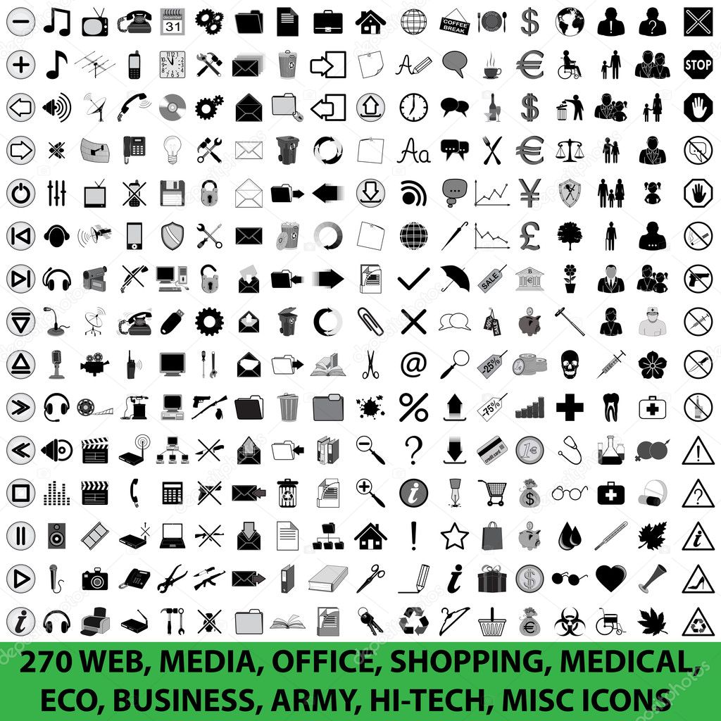 270 WEB, MEDIA, OFFICE, SHOPPING, MEDICAL, ECO, BUSINESS, ARMY, HI-TECH, MISC ICONS