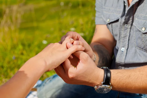 stock image Wedding ring on a hand of the bride