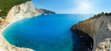 Porto Katsiki beach summer sunshine panorama (Lefkada, Greece) clipart