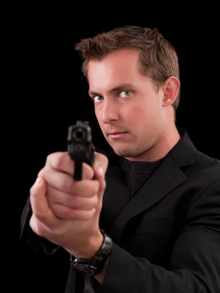 총을 가진 남자 백인 모델 — 스톡 사진
