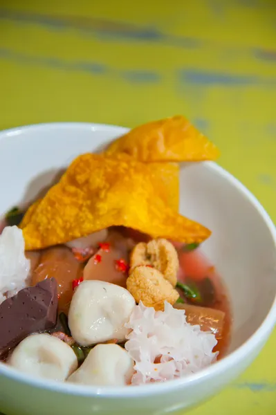 stock image Seafood yong tau foo (rice noodles with fishball)