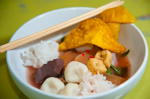 stock image Seafood yong tau foo (rice noodles with fishball)