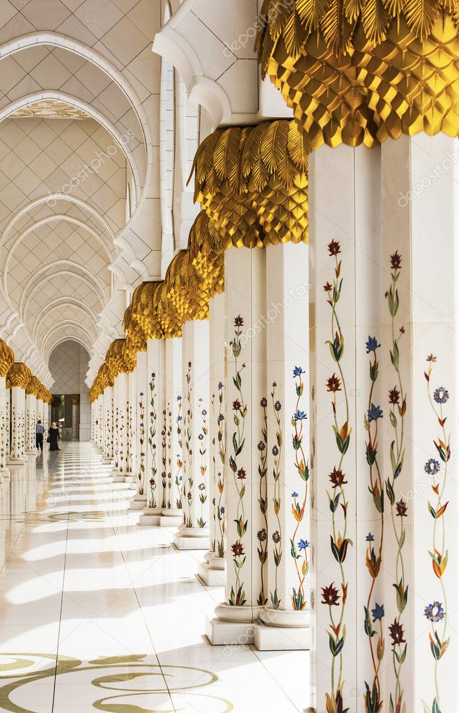 Marble columns of the great mosque in Abu Dhabi