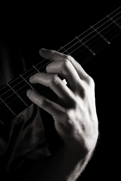 Minor seventh chord (Dm7) on electric guitar; toned monochrome image — Stock Photo, Image
