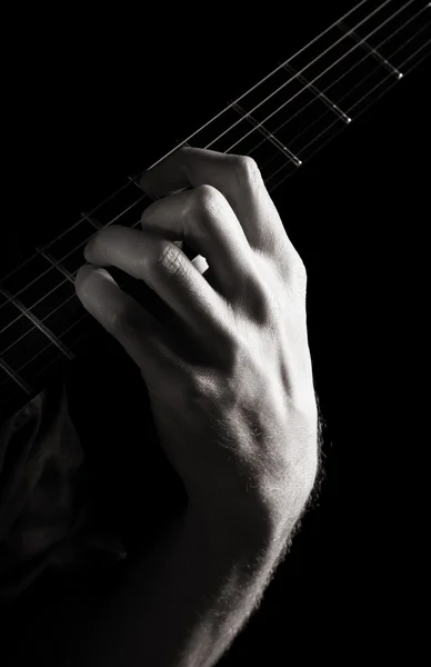 Added ninth minor chord (Dm-add9) on electric guitar; toned monochrome image; — Stock Photo, Image