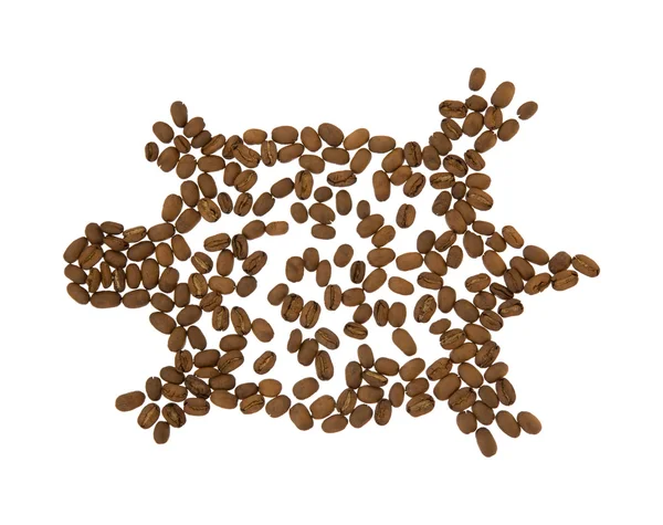 Kaffeekunst - Schildkrötenform aus Kaffeebohnen; isoliert auf weißem Hintergrund; — Stockfoto