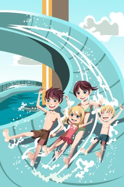 Kids playing in water slides clipart