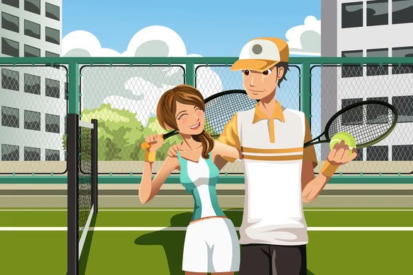 Paar spielt Tennis — Stockvektor