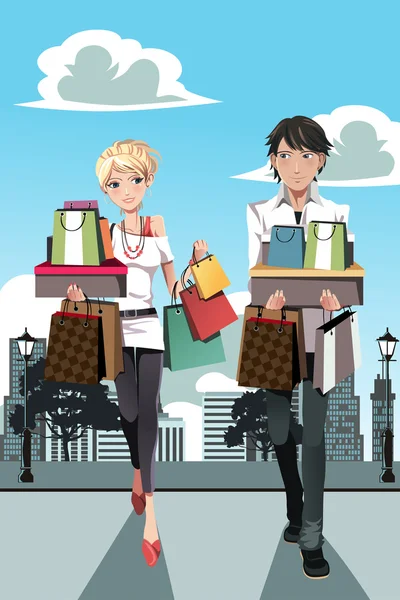 Shopping couple — Stock Vector
