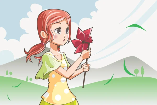 Dívka foukání větrník — Stockový vektor