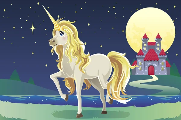 Unicorno nel castello — Vettoriale Stock