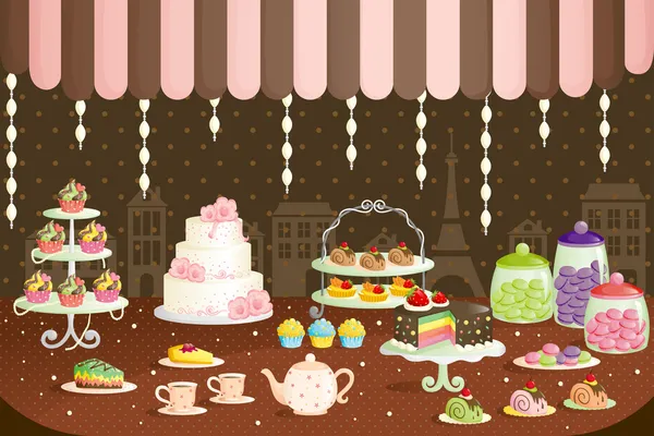 Exibição de loja de bolos —  Vetores de Stock
