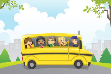 Kids in school bus clipart