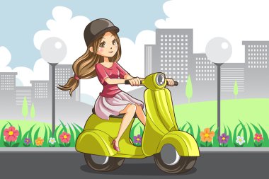 Girl riding scooter clipart