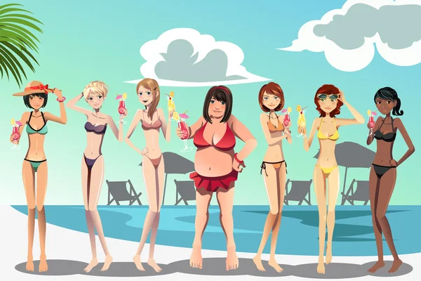 Kvinnor i bikini — Stock vektor