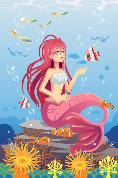 Sirena in oceano — Vettoriale Stock