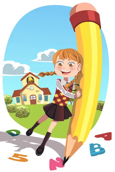 Шкільна дівчина з олівцем — стоковий вектор