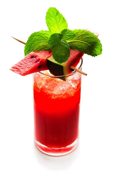 Watermelon smoothie garnished with watermelon slices and mint le — Stock Photo, Image