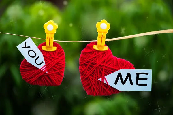 Romantic hearts labelled You and Me — Stock Photo, Image
