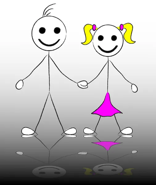 Stick figure of happy boy and girl — Stock Vector
