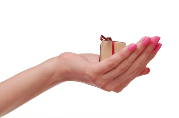 Hand and present box — Stock Photo, Image