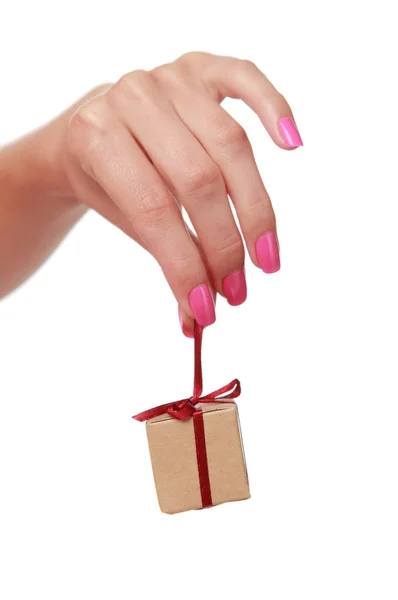 Lovely hand with small present box — Stock Photo, Image