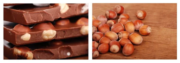 Conjunto de chocolate e avelãs — Fotografia de Stock