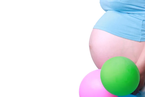 Těhotná žena a barevné balónky — Stock fotografie