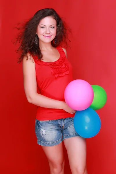 Girl with lovely balloons — Stock Photo, Image