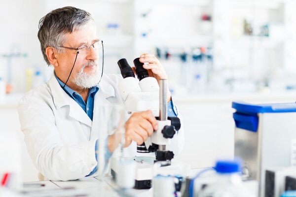 Senior male researcher carrying out scientific research in a lab