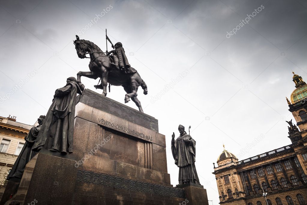 Prague, Wenceslas Square: view of the statue of St. Wenceslas an