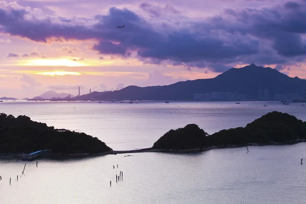 Wybrzeże zachód słońca w hong Kongu — Zdjęcie stockowe