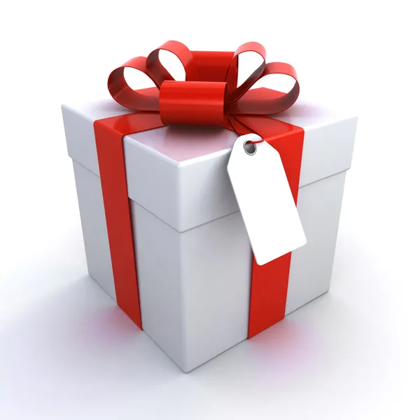 Gift box with a price tag — Stock Photo, Image