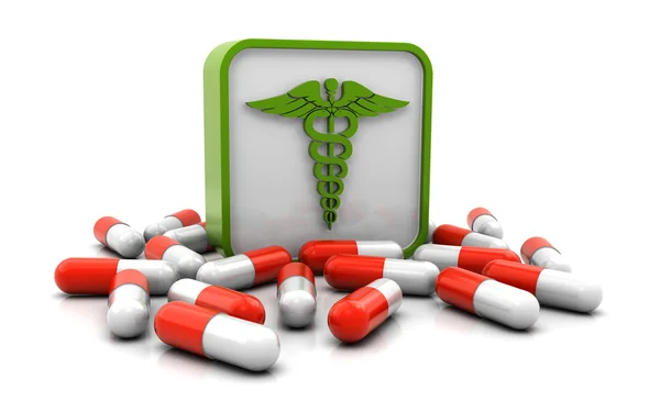 Segno medico con pillole — Foto Stock