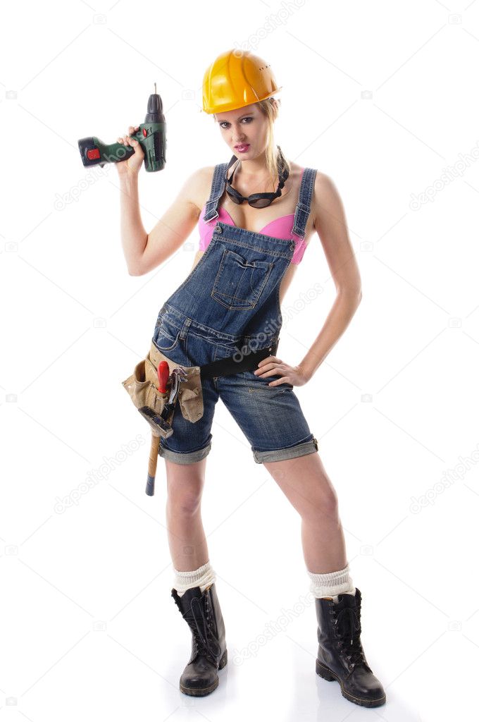 Sexy craftswoman in overalls Stock Photo by ©runzelkorn 11476739