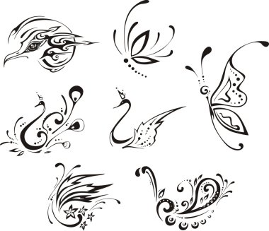 Stylized butterflies and birds clipart