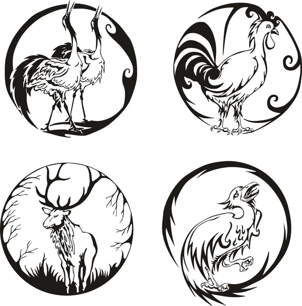 鳥や動物とのラウンド デザイン — ストックベクタ