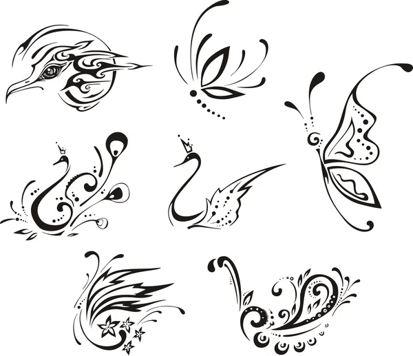 Papillons et oiseaux stylisés — Image vectorielle